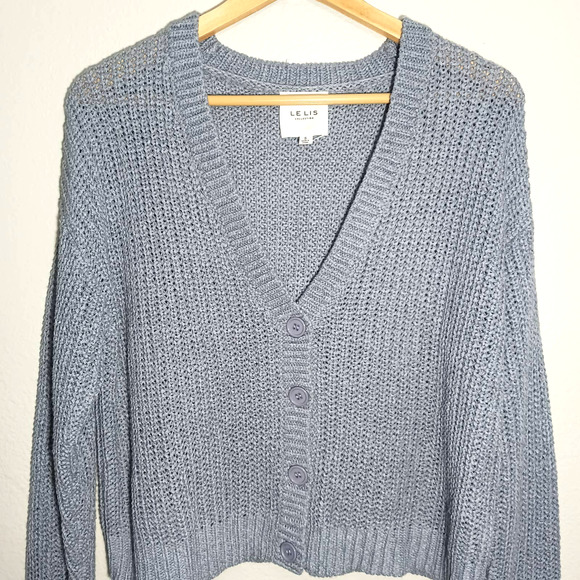 LELIS Knitted V-Neck Button Down Long Sleeve Light Purple Siz S Cardigan Sweater - Picture 3 of 12